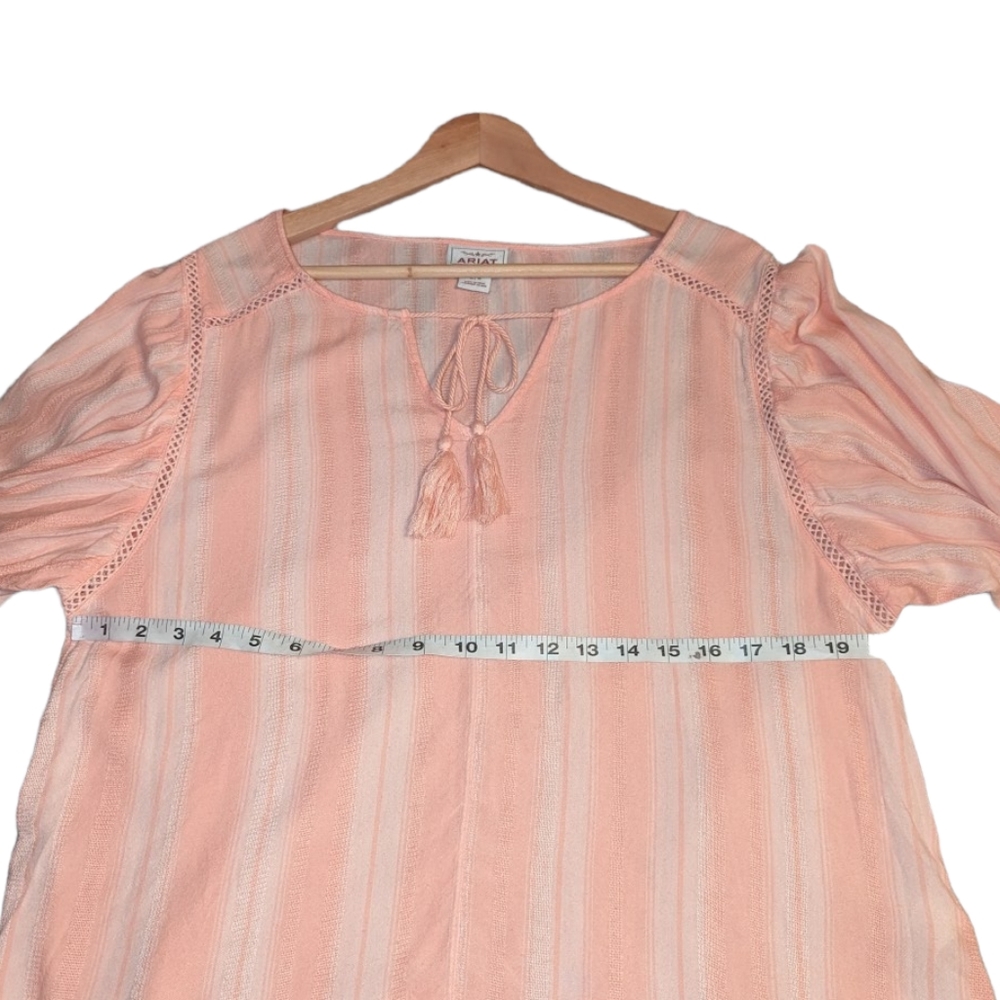 Ariat Society Long Puff Sleeve Striped Boho Tassel Western Lace Top Blouse - Picture 11 of 14